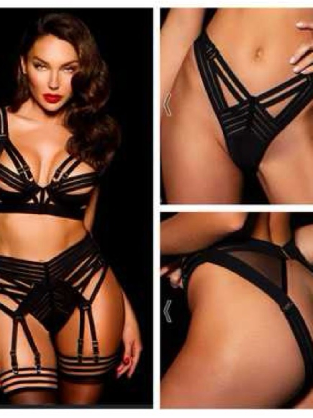 Honey Birdette Linda C Black 3-Piece Lingerie Set – Rare